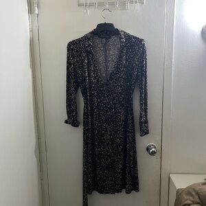 Anne Klein Black and Gold Long Sleeve Wrap Dress